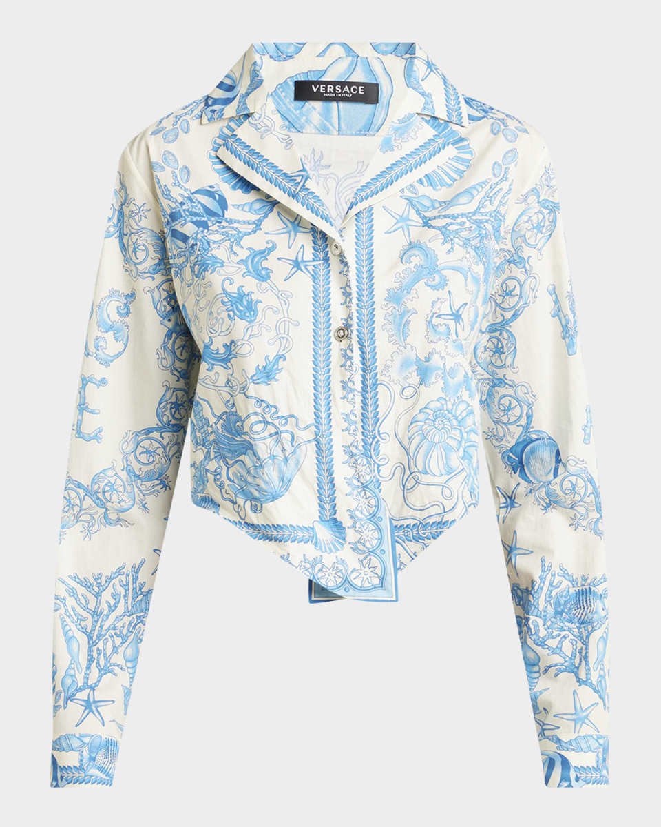 Underwater Barocco Foulard Cotton Poplin Crop Shirt